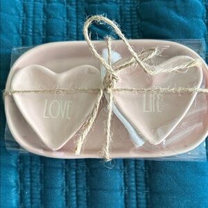 Rae Dunn Pink Heart Trinket Dish Set - LOVE LIFE NWT